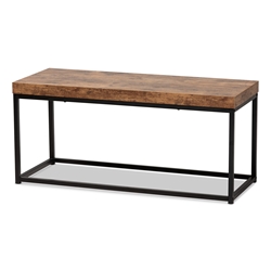 Baxton Studio Bardot Modern Industrial Walnut Brown Finished Wood and Black Metal Accent Bench